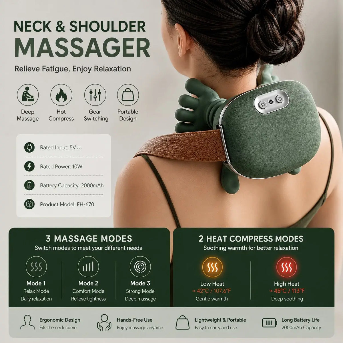 Portable, Bionic Heated Neck and Back Massager